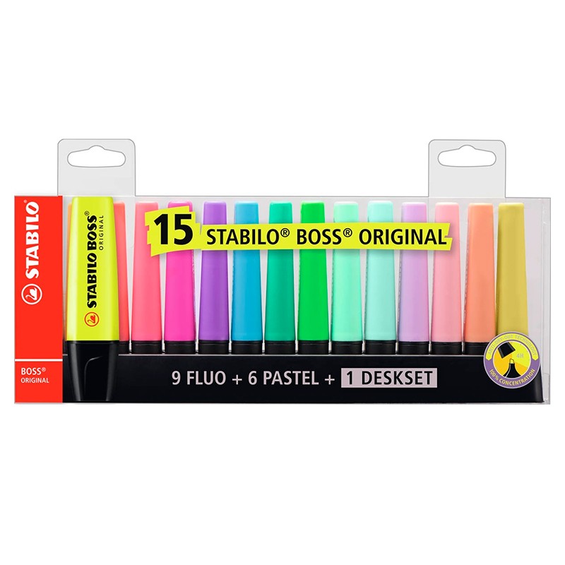 MARCADORES STABILO BOSS ORIGINAL 15 UN + 1 DESKSET