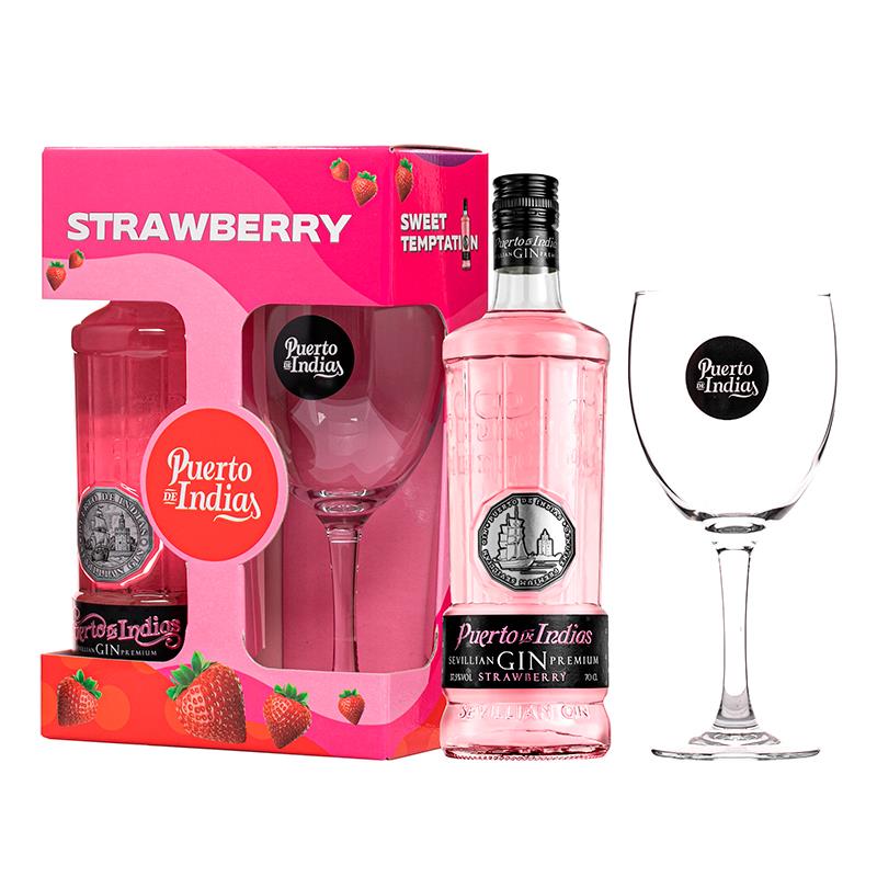 KIT GIN PUERTO DE INDIAS STRAWBERRY + TACA 700ML 37.5%