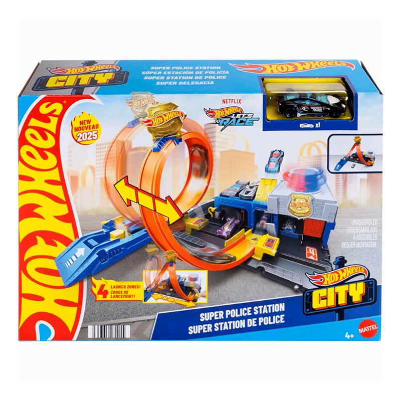PISTA LANCADORA DE CARRINHOS MATTEL HOT WHEELS HW CITY SUPER POLICE STATION JBM71