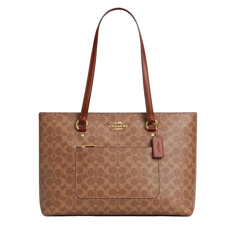 BOLSA FEMININA COACH SIGNATURE STATION TOTE CCD69 COURO TAN/BROWN