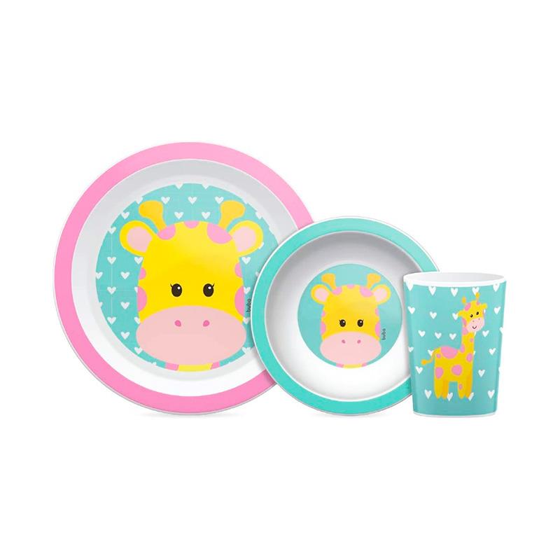 KIT REFEICAO BUBA PRATO, BOWL E COPO 250ML 10736 ANIMAL FUN GIRAFA MELANCIA