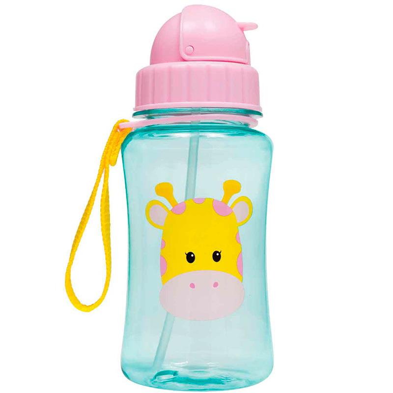 GARRAFINHA BUBA COM CANUDO EM SILICONE E TAMPA RETRATIL HIGIENICA FUN GIRAFA 08982 ROSA VERDE