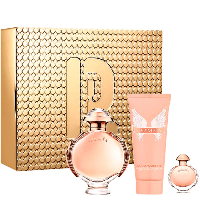 KIT RABANNE OLYMPEA PERFUME 80ML + MINI 6ML + CREME CORPORAL 100ML