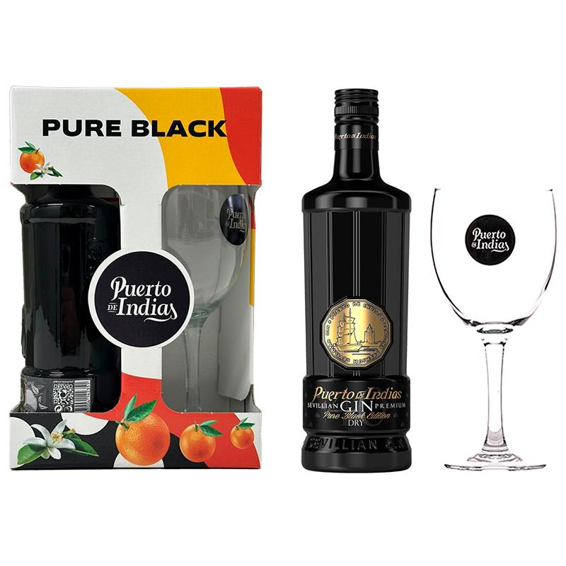 GIN PUERTO DE INDIAS BLACK PURE EDITION + COPO DE VIDRO 700ML 40%