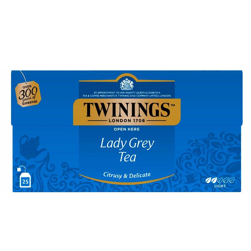 CHA TWININGS LADY GREY CHA PRETO LIMAO E LARANJA 25 X 2G