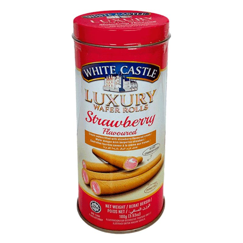 ROLINHOS WAFERS WHITE CASTLE CREME MORANGO LUXURY C/RECHEIO 100G