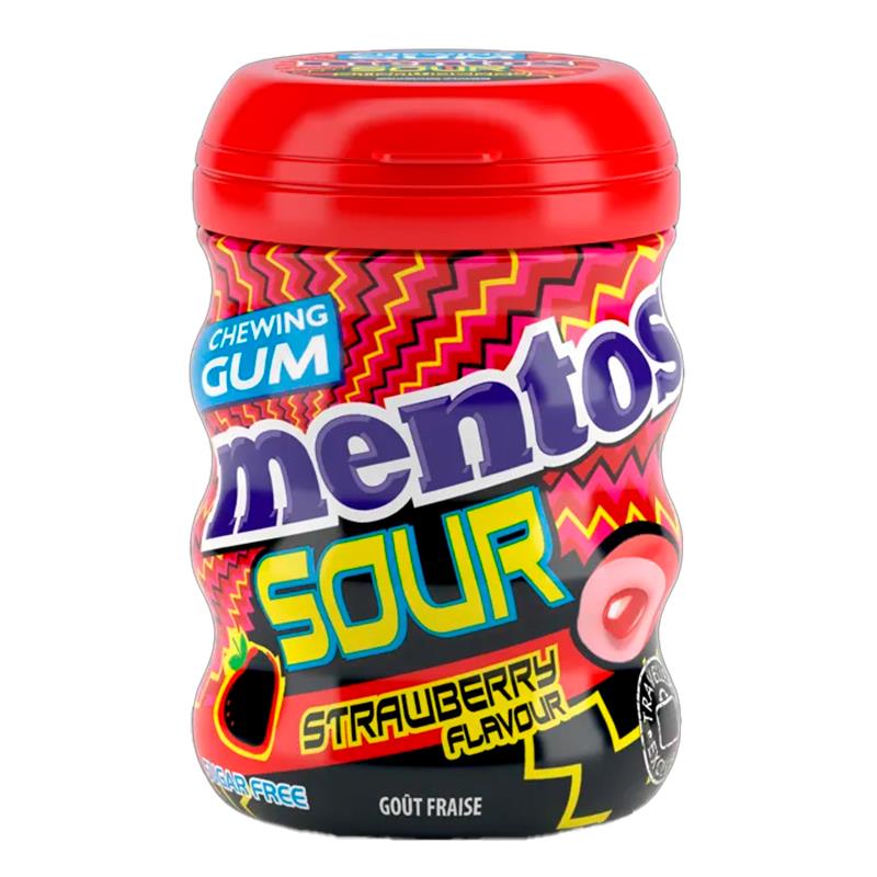 GOMA DE MASCAR MENTOS SOUR STRAWBERRY FLAVOUR S/ACUCAR POTE 68G