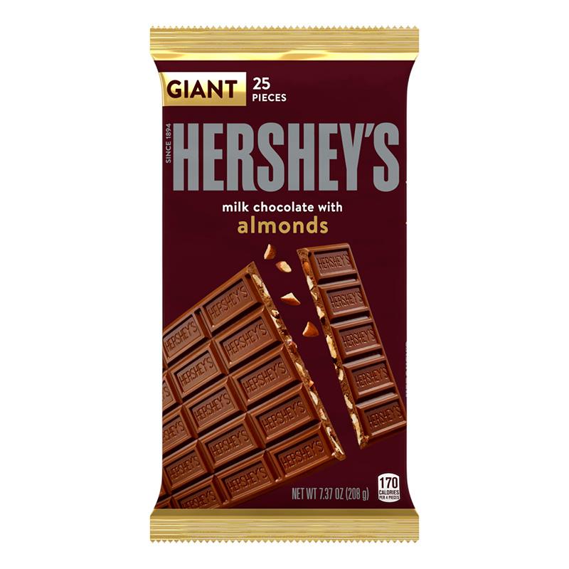 CHOCOLATE AO LEITE HERSHEYS ALMONDS GIANT BAR 12 208G