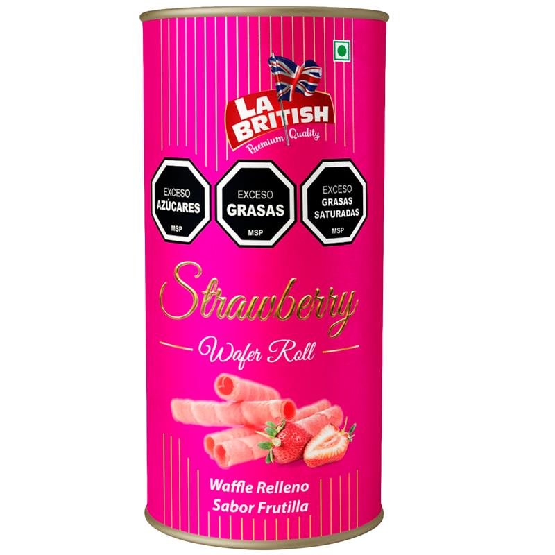 BISCOITO LA BRITISH WAFER ROLLS MORANGO LATA 200G