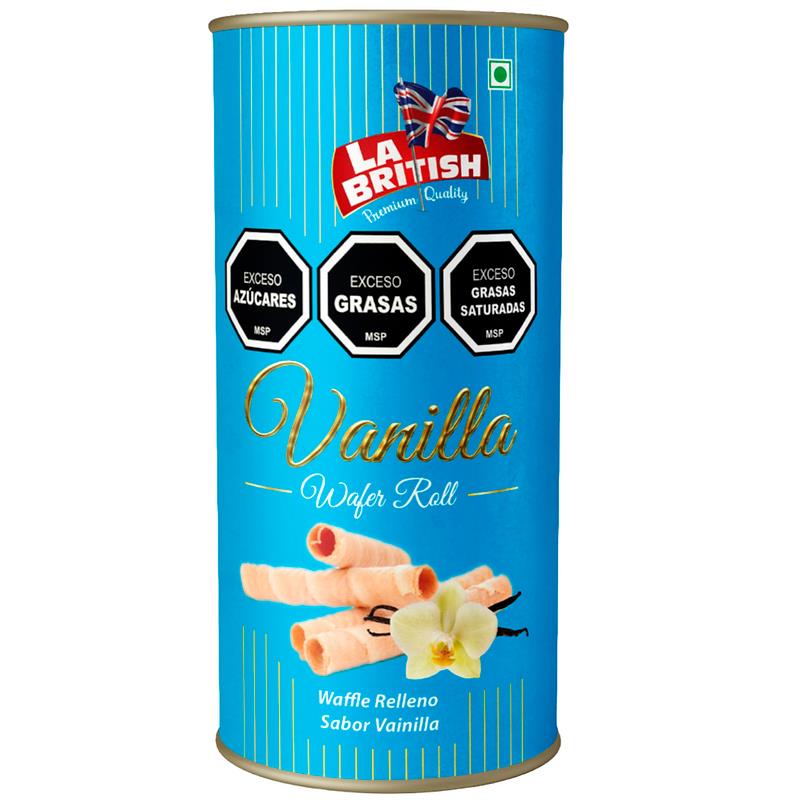 BISCOITO LA BRITISH WAFER ROLLS BAUNILHA LATA 200G