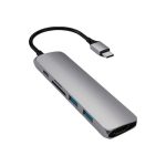 ADAPTADOR SATECHI MULTIPORT USBC HDMI SD CARD LEITOR DE CARTAO 4K SLIM STSCMA2M CINZA