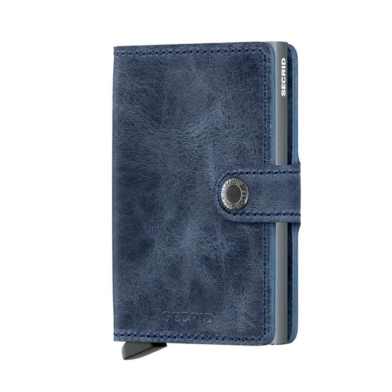 MINI CARTEIRA SECRID UNISSEX DE COURO VINTAGE BLUE 10 CARTOES E 8 NOTAS AZUL