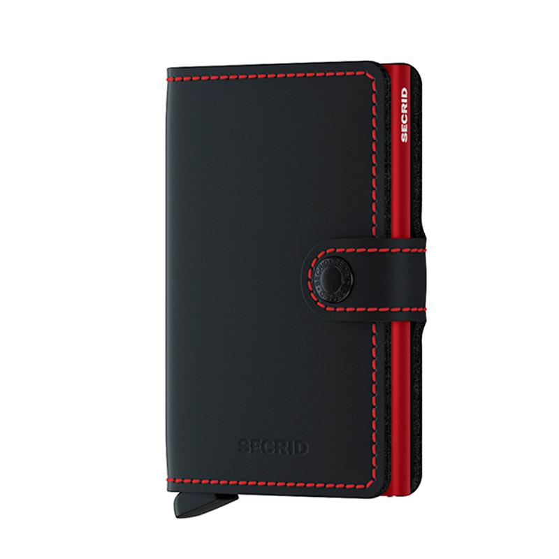 MINI CARTEIRA SECRID UNISSEX DE COURO NA MATTE BLACKRED 4 CARTOES EM RELEVO PRETO E VERMELHO