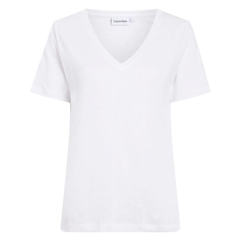 CAMISETA FEMININA CALVIN KLEIN ADULTO MC SS LINEN BLEND VNK TOP BEIGE TAM M