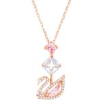 COLAR COM PINGENTE SWAROVSKI ICONIC SWAN NECKLACE GRADUATED 5517626 PINK ROSE GOLDTONE