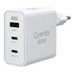 FONTE CARREGADOR QUANTA PRO CARGA RAPIDA 2 USBC E 1 USBA 65W QTCRP65 BRANCO