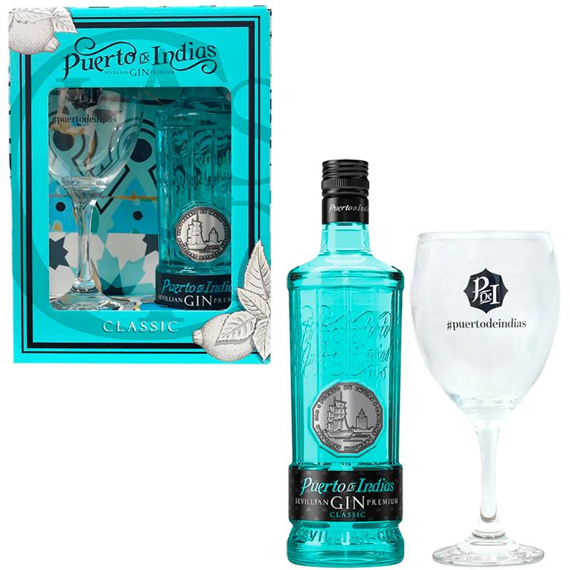 GIN PUERTO DE INDIAS CLASSIC + COPO DE VIDRIO 700ML 40%