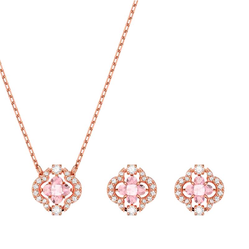 CONJUNTO DE COLAR E BRINCOS SWAROVSKI UNA SET HEART 5604204 PINK ROSE GOLDTONE