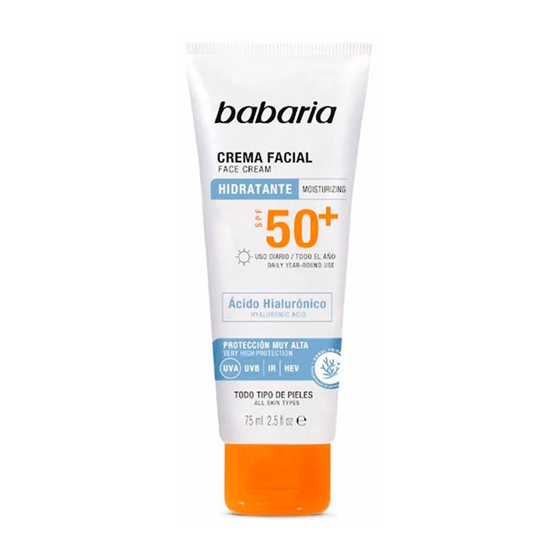 CREME FACIAL SOLAR BABARIA FPS50 COM ACIDO HIALURONICO 75ML