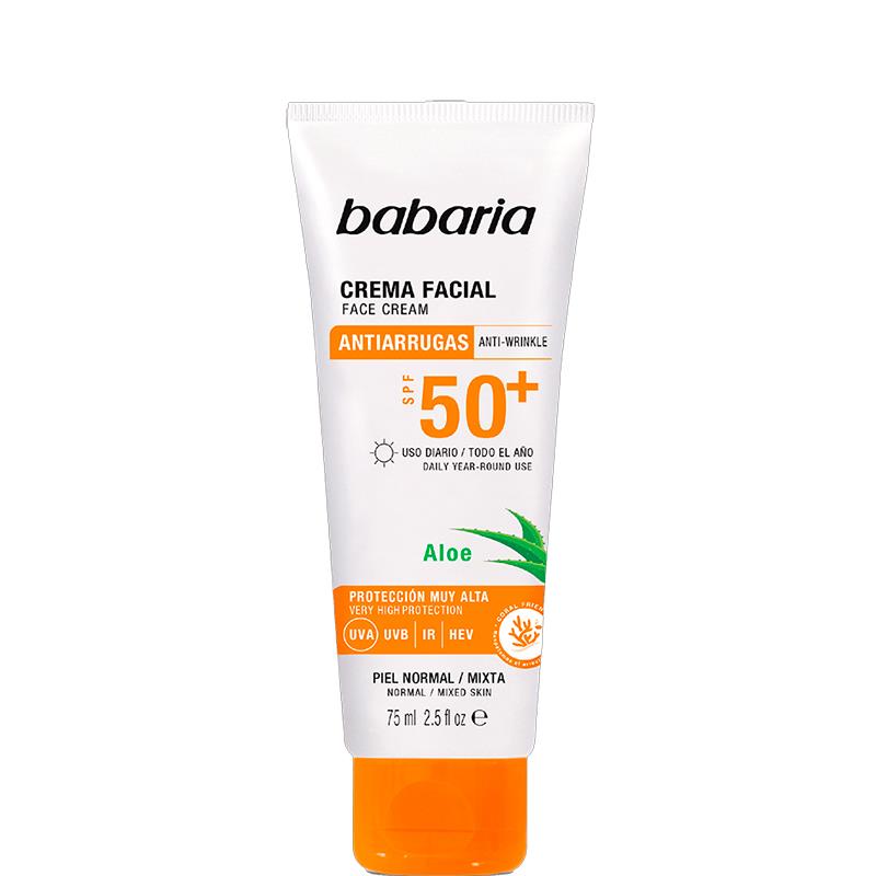 CREME SOLAR FACIAL BABARIA COM PROTECAO ELEVADA SPF50+ 75ML