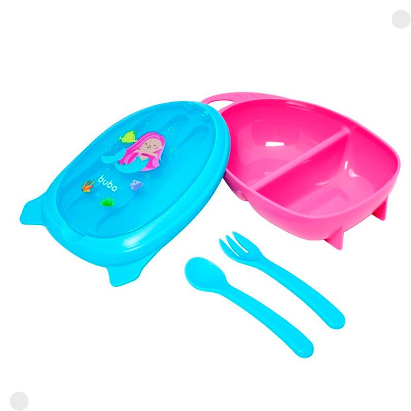 KIT REFEICAO BUBA COM TALHERES SEREIA 1 BOWL COM TAMPA 1 COLHER 1 GARFO 18496