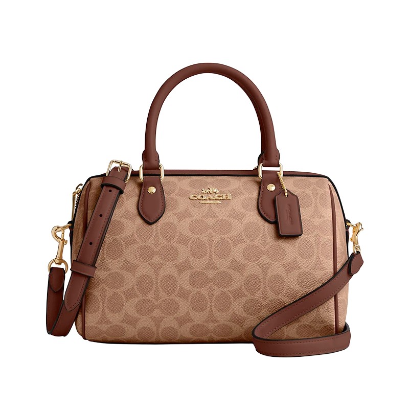 BOLSA FEMININA DE OMBRO COACH ROWAN SATCHEL GOLD BROWN 10011289US25 CV961