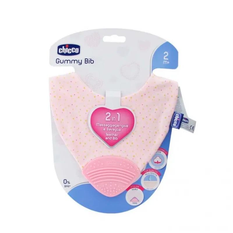 BABADOR COM MORDEDOR CHICCO GUMMY BIB 2 MESES ROSA 2581100