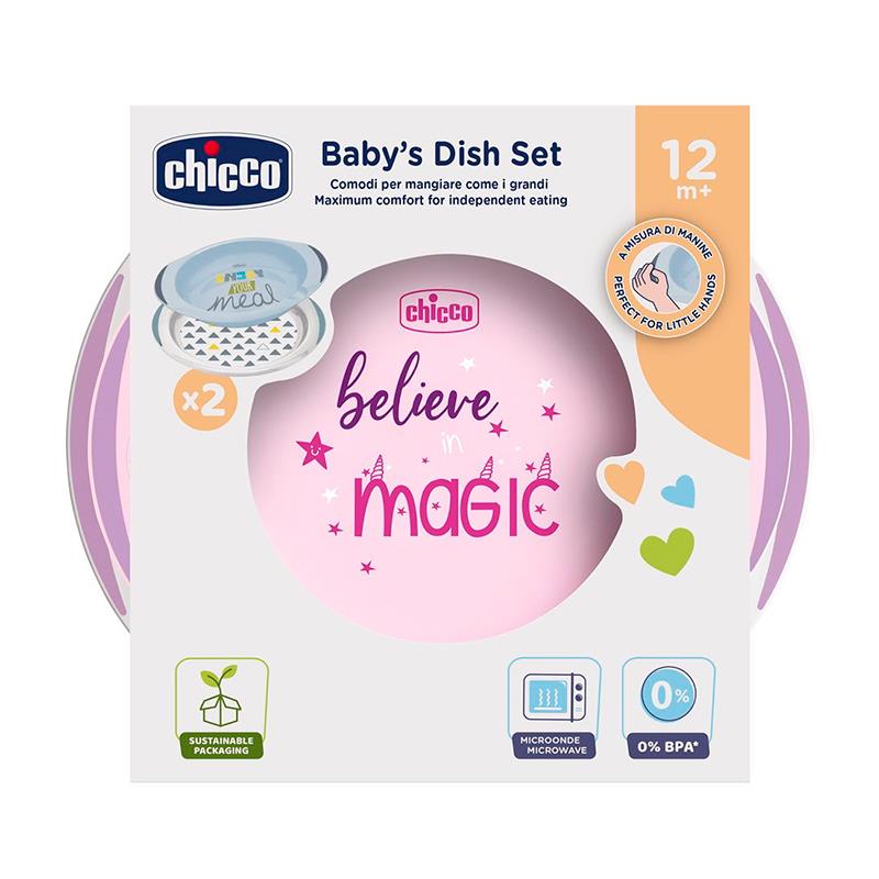 KIT JOGOS DE PRATOS PARA BEBE CHICCO 12 MESES ROSA 16002100