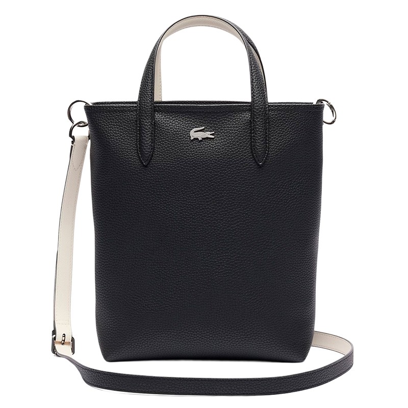 BOLSA LACOSTE VERTICAL COM ZIPER ADULTO FEMININO NOIR KREMA NF4929AA