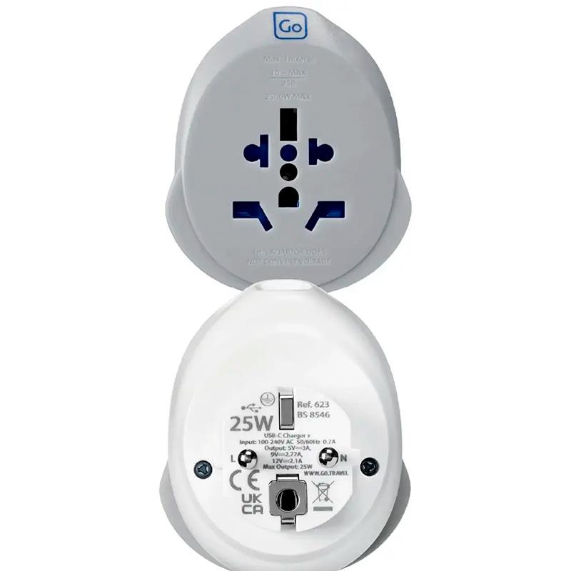 ADAPTADOR UNIVERSAL GO TRAVEL P/TOMADAS WORLD USA USBC ADAPTOR CINZA REF 624,201