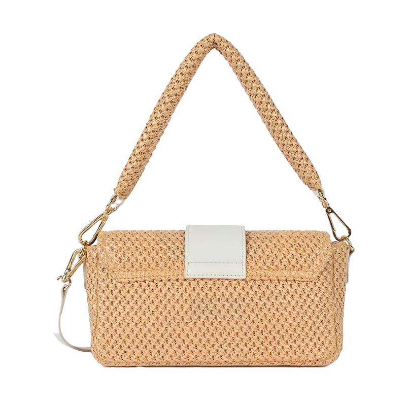 BOLSA FEMININA DE OMBRO LANCASTER OSIER VIME NATURAL 518031 BEIGE BRANCO