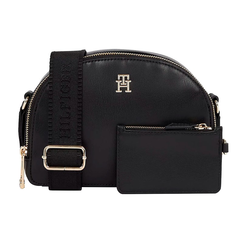 BOLSA FEMININA TOMMY HILFIGER TH MONOTYPE HALF MOON CROSSOVER AW0AW16482BDSOS PRETO