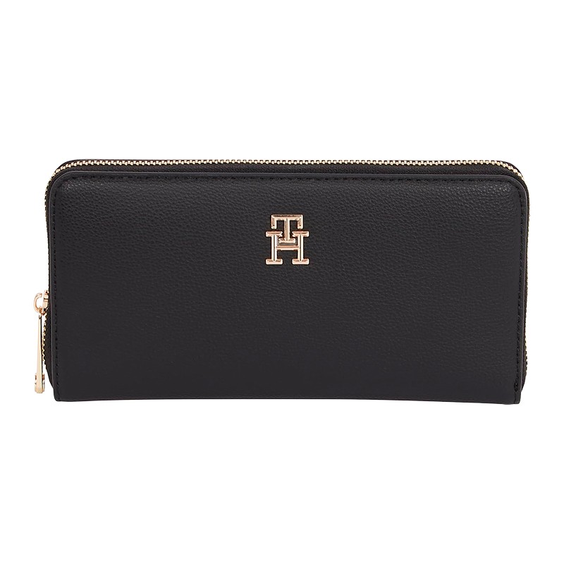 CARTEIRA FEMININA TOMMY HILFIGER TH SOFT LOGOTAPE MED ZA AW0AW16927BDSOS PRETO
