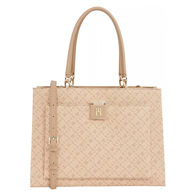 BOLSA FEMININA TOMMY HILFIGER TH HER SATCHEL MONO AW0AW17036AEGOS BEGE