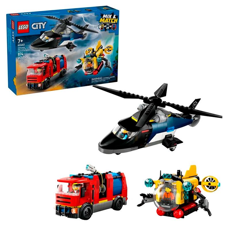 BRINQUEDO LEGO HELICOPTER FIRE TRUCK E SUBMARINE REMIX 60462 874PCS