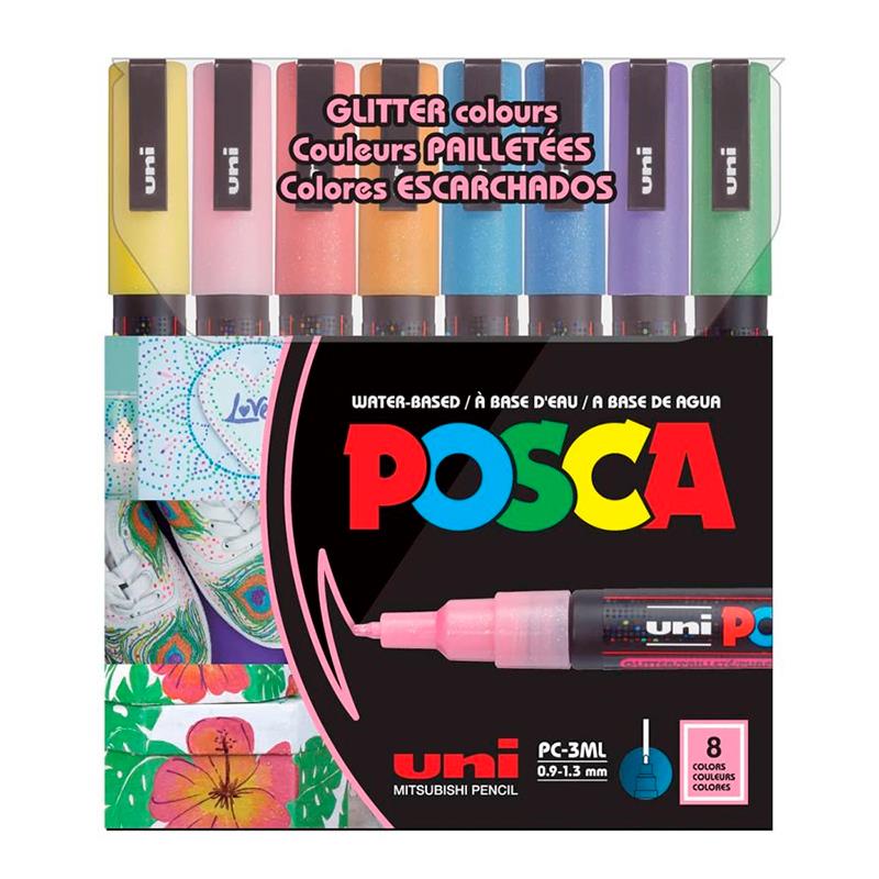 MARCADORES UNI POSCA 8 CORES GLITTER PC3M 1,3MM MAR3PC/8G