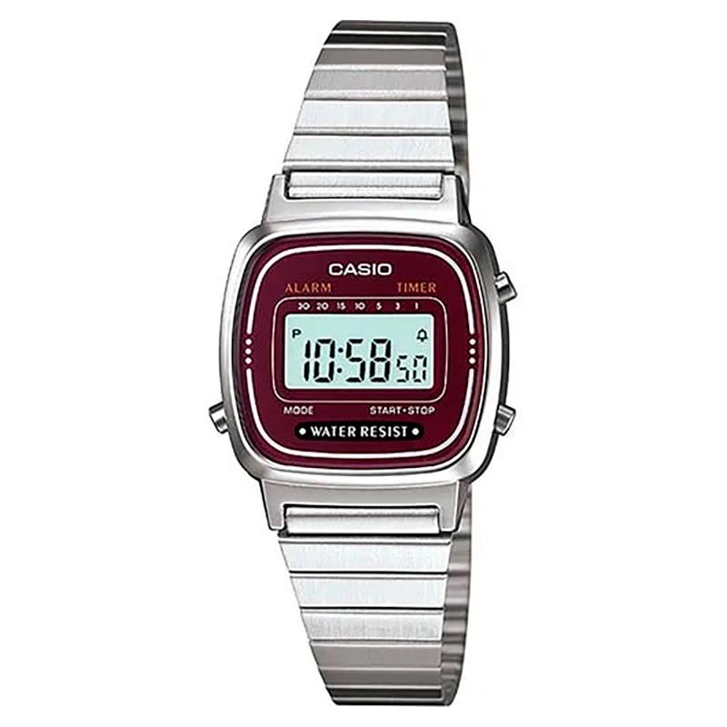 RELOGIO DIGITAL FEMININO CASIO LA670WA4 PRATA VINHO
