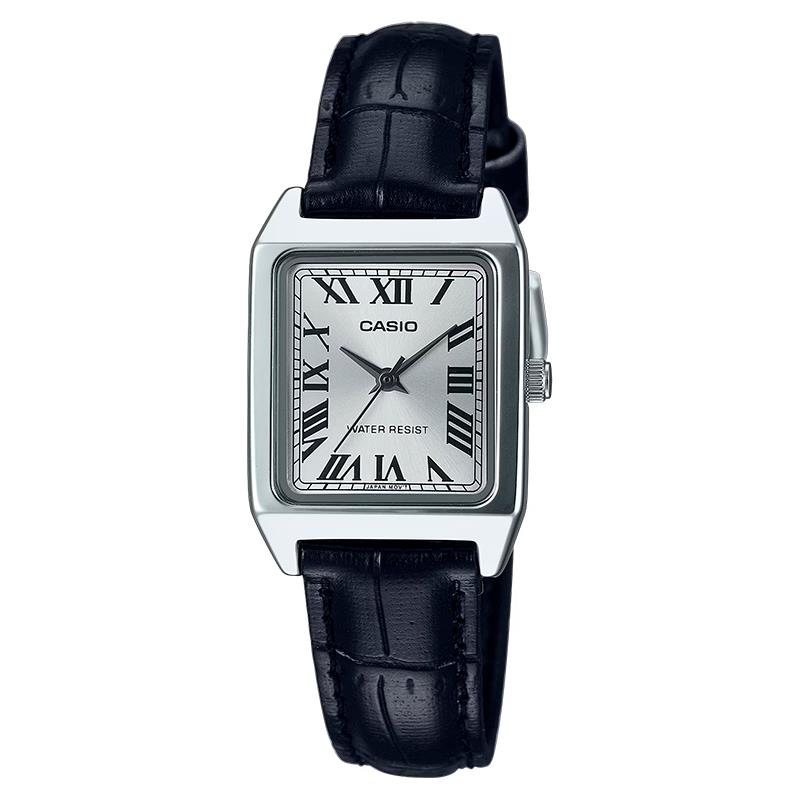 RELOGIO FEMININO CASIO LTP-V007L-7B1 PULSEIRA DE COURO PRATA/PRETO