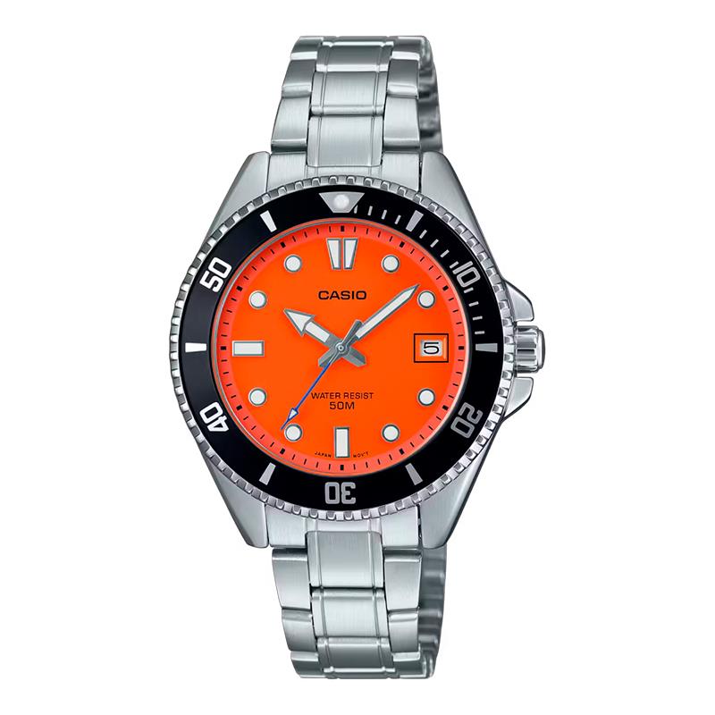 RELOGIO MASCULINO CASIO MDV-10D-4A1V PRATA/PRETO/LARANJA