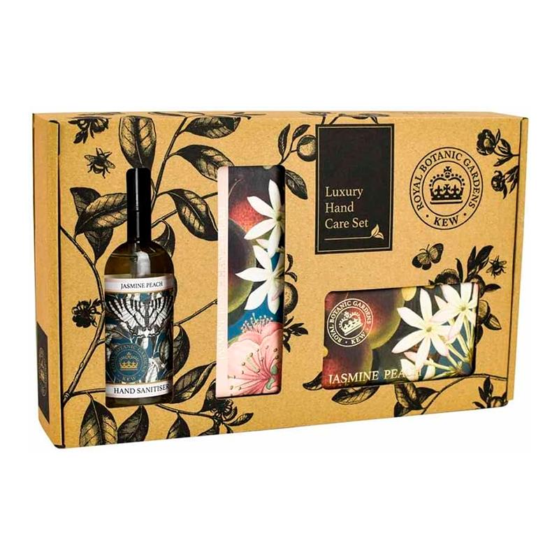 KIT THE ENGLISH SOAP COMPANY CREME DE MAO 75ML SABONETE EM BARRA 240G DESINFETANTE DE MAOS JASMINE PEACH