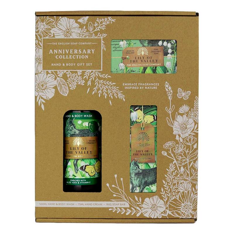 KIT THE ENGLISH SOAP COMPANY CREME DE MAO 75ML SABONETE EM BARRA 190G CREME DE BANHO 500ML LILY OF THE VALLEY