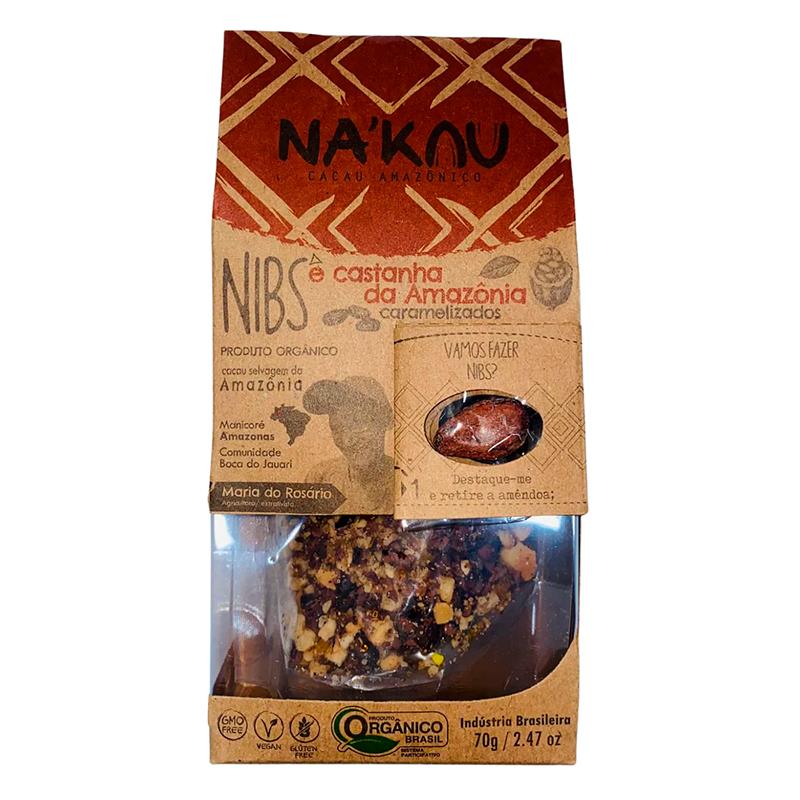 NIBS NAKAU DE CACAU CARAMELIZADA COM CASTANHA 70G