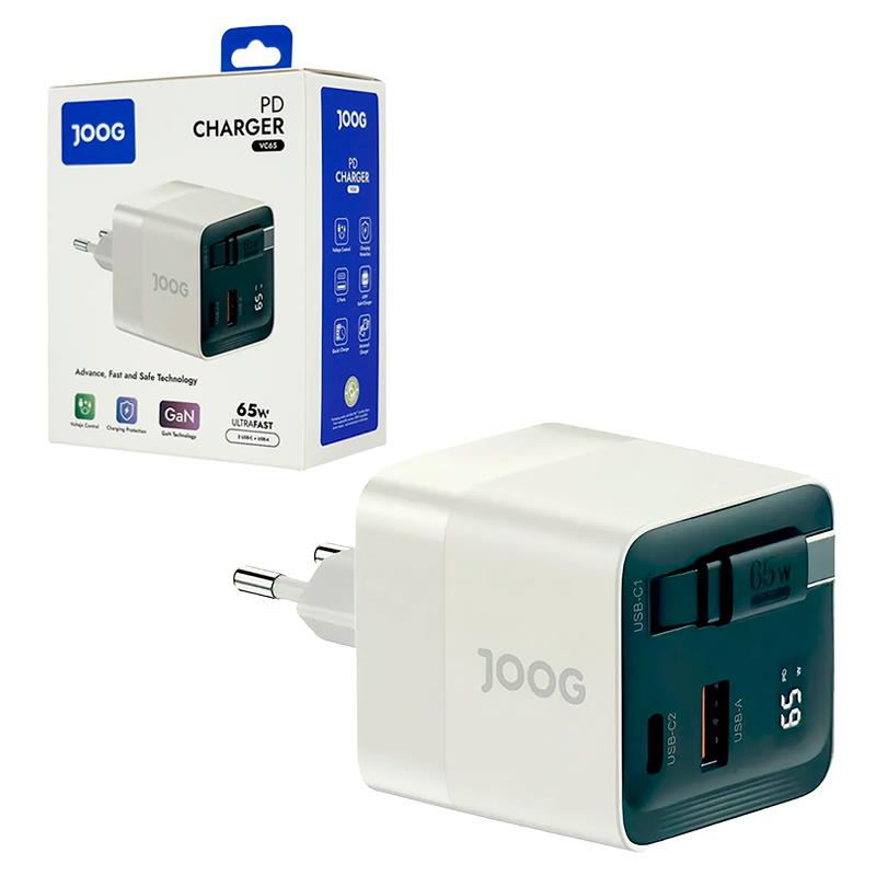 FONTE CARREGADOR JOOG USBA+USBC+USBC RETRATIL 65W VC65