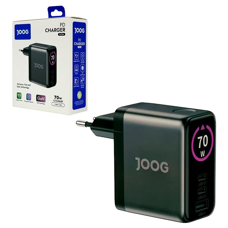 FONTE CARREGADOR JOOG USBC 70W VC70A PRETO/CINZA