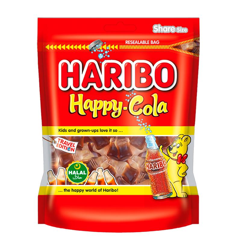 BALAS DE GOMA HARIBO HAPPY COLA GARRAFINHA 250G