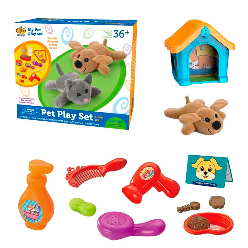 CONJUNTO DE BRINQUEDO KJ TOYS CACHORRINHO GATO E SUA CASINHAS KJ12AB2