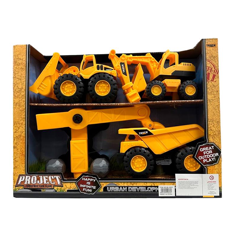 CONJUNTO DE BRINQUEDO EM VEICULOS DE CONSTRUCAO AMARELO E LARANJA