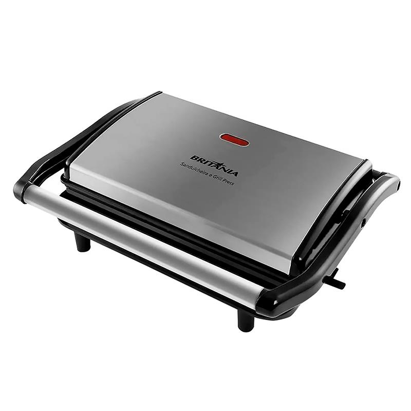 SANDUICHEIRA E GRILL BRITANIA PRESS CROME INOX BGR27I PRETO
