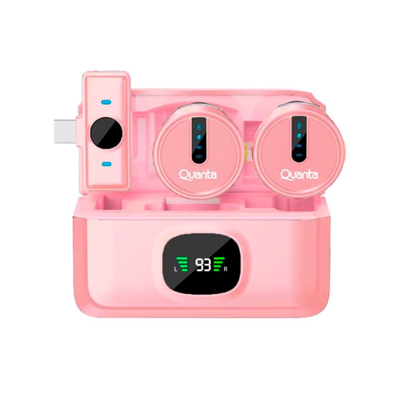 MICROFONE QUANTA S/FIO DUAL MULTI DISPOSITIVO QTMDM30 20M ROSA