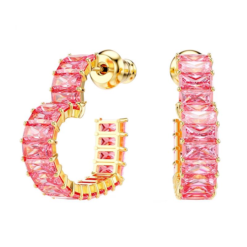 BRINCOS DE ARGOLA SWAROVSKI MATRIX HEART SMALL 5720883 PINK GOLDTONE